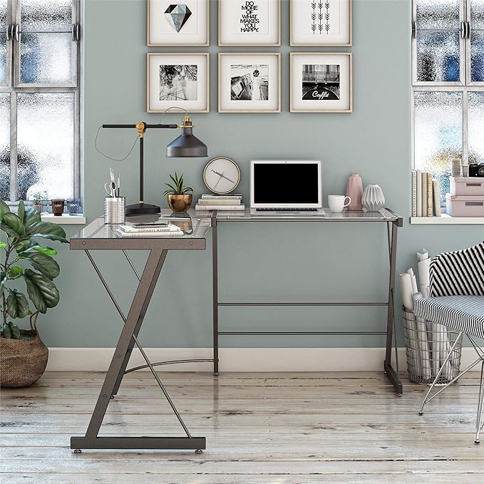 Ameriwood Home Odin Glass L-Shaped Computer Desk, Gray