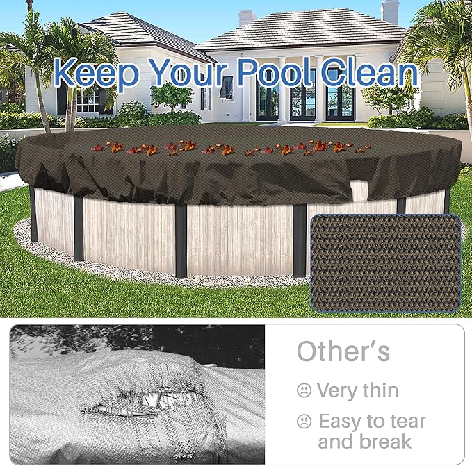 ECOOPTS 11 ft Round Pool Cover for Above Ground Pools, Swimming Pool Cover Protector Winter Safety Cover (Brown)