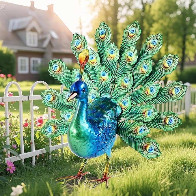 Metal Peacock Decor Garden Statue Yard Art Outdoor Sculpture for Lawn Patio Backyard Decoration,Housewarming Birthday Gifts for Women