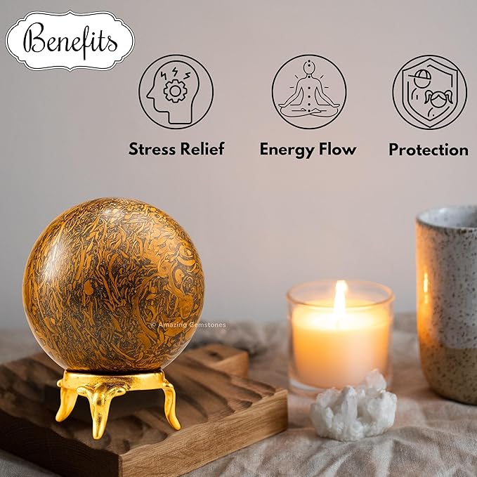 Amazing Gemstone Mariyam Jasper Crystal Ball with Stand - 2" Inches Crystal Sphere Meditation Balls for Witchcraft and Decorative Balls