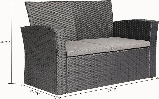 4 Pieces Outdoor Furniture Complete Patio Cushion Wicker P.E Rattan Garden Set, Full, Black