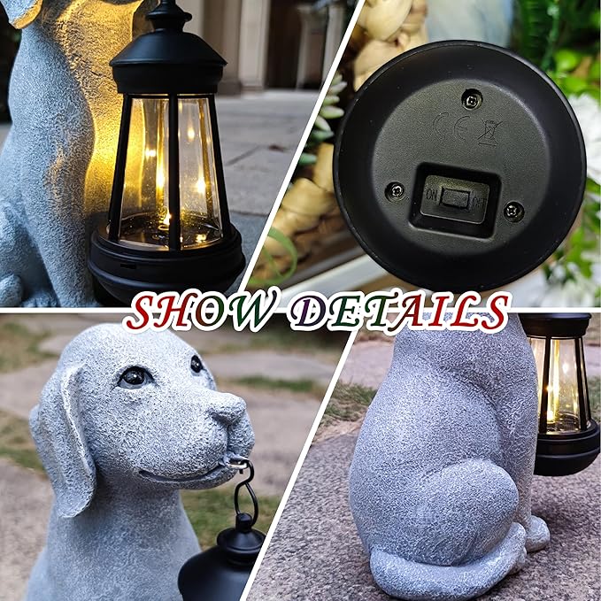 Solar Dog Outdoor Garden Statue with LED Light,Dog Solar Lights Lantern Outside Decorations for Yard, Lawn Decor Statue for Patio, Balcony, Yard Ornament,Unique Dog Gifts for Mom