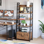 IRONCK Bookshelf with Louvered Doors, 4-tier Ladder Shelf with Cabinet Industrial Accent Furniture for Bedroom Living Room Home Office, Rustic Brown