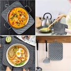 R HORSE 6Pcs Pot Holder with Pocket Grey Cotton Pocket Pot Holder Set for Kitchen Heat Resistant Potholder Terry Cloth Coaster Kitchen Hot Pad Oven Mitts Pads Trivet for Baking Cooking 7''x9''