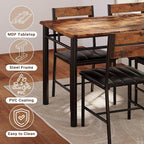 IRONCK Dining Table Set for 4, Rustic Brown | Wood Kitchen Table with Upholstered Chairs for Kitchen Room and Small Spaces