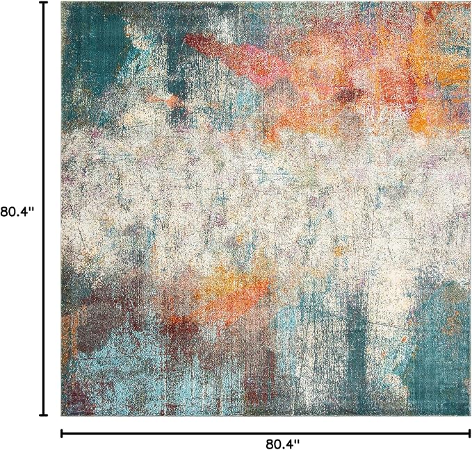 SAFAVIEH Luxor Collection Area Rug - 6'7" Square, Ivory & Blue, Handmade Modern Abstract, Ideal for High Traffic Areas in Living Room, Bedroom (LUX312A)