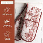 Maison d' Hermine Double Oven Mitts 100% Cotton Double Oven Glove (7"x35") | Heat Resistant BBQ Cooking Gloves with Loop Baking Kitchen Home Hotel Farmhouse Thanksgiving Christmas - Holy Jouy - Brown