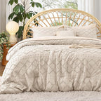 Bedsure California King Comforter Set - Beige Comforter, Boho Tufted Shabby Chic Bedding Comforter Set, 3 Pieces Vintage Farmhouse Bed Set for All Seasons, Fluffy Bedding Set with 2 Pillow Shams