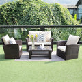4 Piece Patio Furniture Sets, All-Weather Wicker Conversation Sets, Outdoor Rattan Sectional Sofa Chair with Cushions and Coffee Table for Balcony, Garden, Backyard, Brown