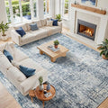 10x14 Washable Area Rug for Living Room Bedroom: Non-Slip Modern Blue Gold | Machine Washable TPR Backing, Stain-Resistant Low Pile, Pet & Kid Friendly, Abstract Decor for Dining Room, Dorm, Home Office