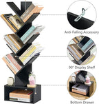 Hoctieon 6 Tier Tree Bookshelf, Tall Bookcase with Drawer, Freestanding Book shelf, Display Floor Standing Storage Shelf, Book Organizer Shelves for Home Office, Living Room, Bedroom, Black