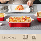 Bakeware Set of 4, MALACASA Porcelain Baking Pans Set for Oven, Casserole Dish, Ceramic Rectangular Baking Dish Lasagna Pans for Cooking Cake Pie Dinner Kitchen, Red (9.5"/11.25"/12.75"/14.5") | Rectangular Lasagna Pan Bakeware for Roasting Vegetable, ...