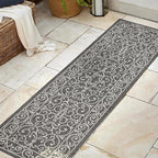 JONATHAN Y Vintage Filigree Indoor Outdoor Runner Rug 2X8 Black/Gray, Charleston Textured Weave for Backyard, Patio, Porch, Easy-Cleaning, High Traffic, Pet-Friendly, Non-Shedding (SMB106G-28)