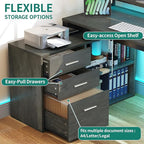 YITAHOME L Shaped Desk with Power Outlets & LED Lights & File Cabinet, 55" Corner Computer Desk with 3 Drawers and 2 Storage Shelves, Home Office Desk with Monitor Stand, Grey