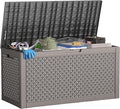 ROJIK Outdoor Storage Housing Deck Box - Waterproof Patio Furniture, Garden Tools, Cushions, Pool Accessories Storage Bench with Lockable Lid and Side Handles (Grey pattern,100 Gal)