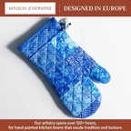 Maison d'Hermine Oven Gloves 100% Cotton Oven Mitt (7" x 13", Pack of 1) | With Loop Heat Resistant BBQ Cooking Gloves Baking Grilling Kitchen Handling Hot Pans Spring Summer - Indigo Love