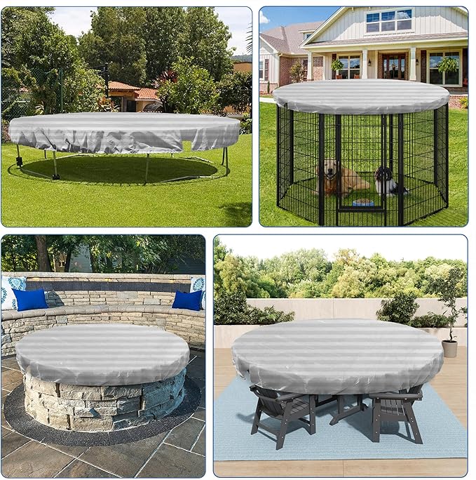 ECOOPTS 13 ft Round Pool Cover for Above Ground Pools, Swimming Pool Cover Protector Winter Safety Cover (Gray White Stripes)