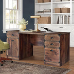 Modern Executive Desk, 59" Vintage Farmhouse Study Writing Desk with Storage Drawers, Industrial Wood Computer Manager's Desk with Knee Space for Home Office, Walnut