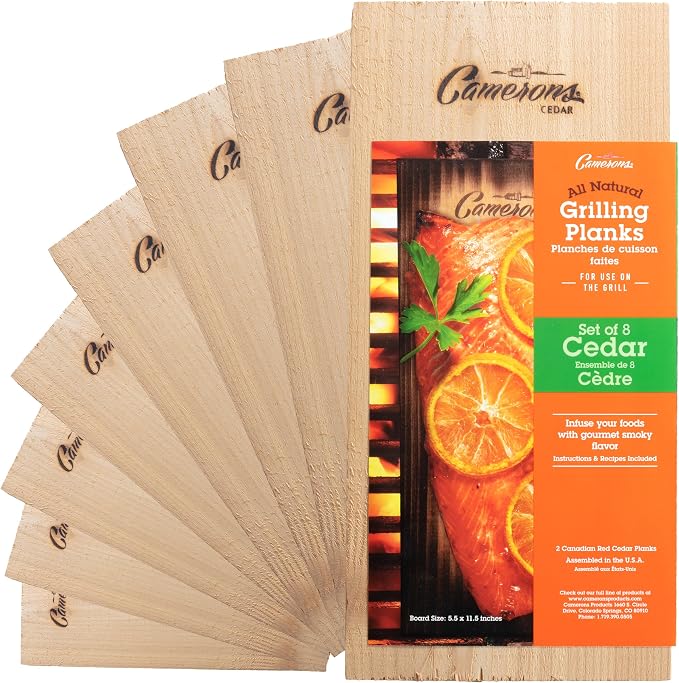 Camerons Cedar Grilling Planks - 8 Pack (5.5"x11.5") - Premium Natural Cedar Wood - Easily Infuse Smoky Flavor into BBQ Salmon, Fish, Meat, Veggies, and More - Sourced in the USA - Grilling Gift Idea