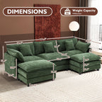 Ihanherry 111.4" L Shaped Modern Sofa Modular Sectional Cloud Couch with Ottoman, 4-Seat Chenille Deep Seat Sofa with Pillow for Living Room, Bedroom and Apartment, Beige
