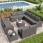 Patio Furniture Set Sofa 12-Pieces Wicker Sectional Sofa Set, Outdoor Furniture Rattan Patio Conversation Set with Thickened Cushions and Glass Coffee Table, Grey