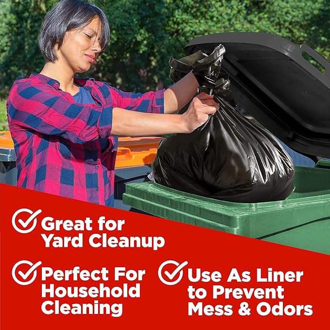 ToughBag 44 Gallon Commercial Trash Bags, 38x46” (100 COUNT) – 39, 40, 42 Gallon Contractor Bags, Black Garbage Can Liners - Made in USA