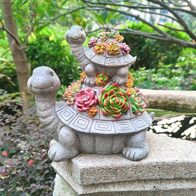 Large Turtle Solar Garden Outdoor Statues with Succulent and 6 LED Lights,Outside Solar Turtle Decor Art for Garden,Home,Lawn,Yard, Balcony Ornament