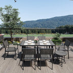 Pamapic Aluminum Outdoor Dining Set, Patio Dining Set for 8 with 6 Outdoor Stackable Chairs, Patio Table and Chairs Set with Plastic-Wood Table Top for Patio, Garden(Charcoal Gray)