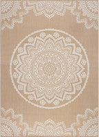 CAMILSON Outdoor Rug 5x7 Modern Area Rugs for Indoor and Outdoor Patios and Porches - Waterproof, Washable, Non-Shedding, Easy-to-Clean Outside Carpet (5 x 7, Medallion - Beige/White)