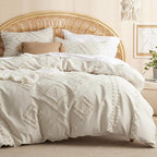 Bedsure Boho Comforter Set Full - Beige Tufted Bedding Comforter Set, 3 Pieces Farmhouse Shabby Chic Embroidery Bedding Set, Soft Geometric Pattern Comforter for All Seasons