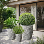 Craft flowerpots 16"+12"+10" Dia Round Concrete Planter Set of 3 Large Outdoor/Indoor Planter Pots Containers with Drainage Holes and Rubber Plug for Home Garden (Grey, Large)