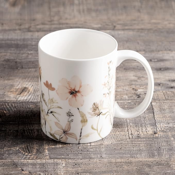 Maison d' Hermine Coffee Mug with Handles Tea Cups (15 Ounce, Pack of 1) | Fine Bone China Coffee Mugs for Hot Beverages Cappuccino Latte Home Hotel Spring Summer -Ice Florals - Romantic Morning
