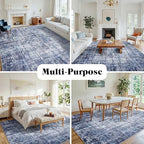 8x10 Washable Area Rug for Living Room Bedroom: Non-Slip Modern Navy Blue | Machine Washable TPR Backing, Stain-Resistant Low Pile, Pet & Kid Friendly, Abstract Decor for Dining Room, Dorm, Home Office