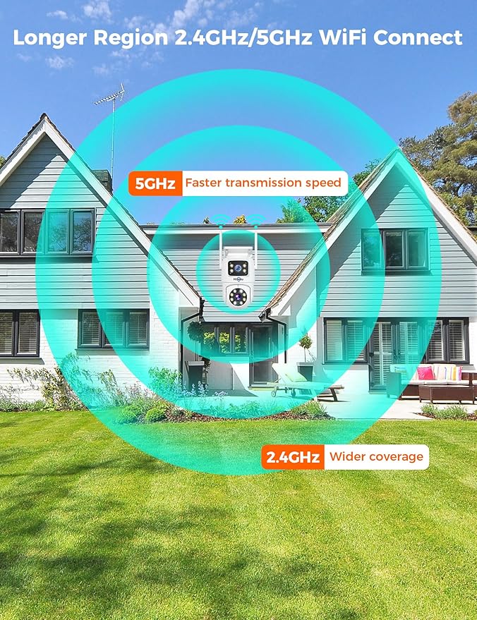Hiseeu Wireless Security Camera 4MP Dual Lens 5G/2.4G WiFi-Pro [Power Cord] IP65 Waterproof Motion Tracking,Color Night Version, No-Monthly Fees Works with Wireless Camera System
