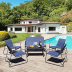 4 Pieces Patio Furniture Set Outdoor Patio Conversation Sets Poolside Lawn Chairs with Glass Coffee Table Porch Furniture for Courtyard, Garden and Balcony (Blue)