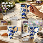 Topadorn 17oz Ceramic Travel Mug with Lid, Blue Hydrangea Coffee Mug | Floral Coffee Cup, Microwave & Dishwasher Safe, Gift Box Included