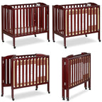 Dream On Me 3 in 1 Portable Folding Stationary Side Crib in Cherry, Greenguard Gold Certified, Safety Wheel with Locking Casters, Convertible, 3 Mattress Heights