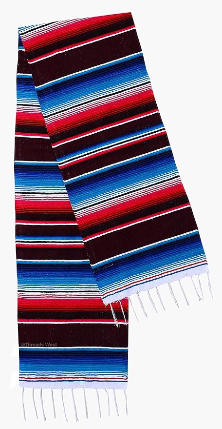 Genuine Mexican Table Runner Saltillo Serape Colorful Striped Sarape Made in Mexico Sold in Different Packs (1, Burgundy)