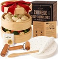 Cooking Gift Set Co. Bamboo Steamer Basket - 2 Tier Dumpling Kit, 6 Piece | Xiao long bao kit, dumpling steamer, cooking gifts for women, mother's day gift, FDA food-contact, BPA-free
