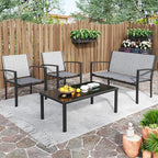 Greesum 4 Pieces Patio Furniture Set, Outdoor Conversation Sets for Patio, Lawn, Garden, Poolside with A Glass Coffee Table, Gray