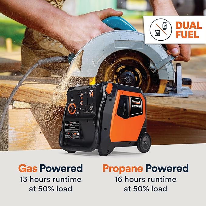 Generac 3,800-Watt Dual-Fuel Portable Inverter Generator - Gas and Propane Compatible - Quiet Operation - Clean, Stable Power - Great for Home Backup, Camping, and RV Use