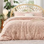 Bedsure California King Comforter Set - Coral Pink Boho Tufted Shabby Chic Bedding Comforter Set, 3 Pieces Vintage Farmhouse Bed Set for All Seasons, Fluffy Soft Bedding Set with 2 Pillow Shams