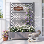 YITAHOME 42.5x14.2x61 in Planter Box with Trellis, All-Weather Raised Garden Bed with Wheels & Drain Plug, Outdoor Privacy Screen for Climbing Plants Flowers Herbs, Brown