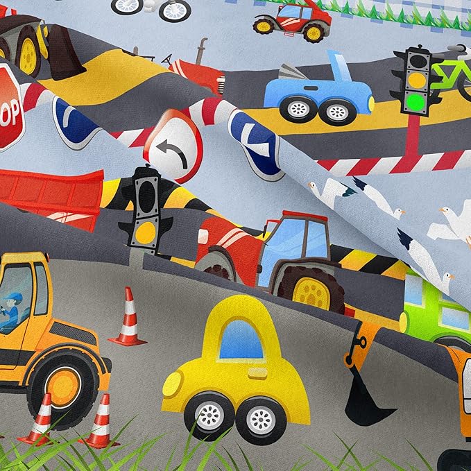 Tailor Shop Construction Vehicle Truck Comforter Set Queen Size，Cartoon Excavator Bedding Sets Comforter Cover for Boys Childs Kids Teens ，Tractor Mixer Room Decor with 1 Comforter 2 Pillowcases