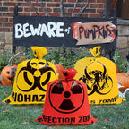 CNhoqc Halloween Lawn Trash Bags - 6Pcs Zombie Warning Reusable Waste Bags with Twist Ties, Fallen Leaf Grass Clipping Trash Container, Heavy-Duty Plastic for Biohazard Parties Outdoor Decorations