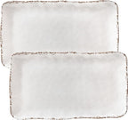 Farmhouse Melamine Serving Platters Set of 2, 17"x10" Large Rectangular Melamine Serving Trays for Serving Food on Parties and Entertaining, Dishwasher Safe. Ivory
