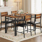 IRONCK Dining Table Set for 4, Rustic Brown | Wood Kitchen Table with Upholstered Chairs for Kitchen Room and Small Spaces