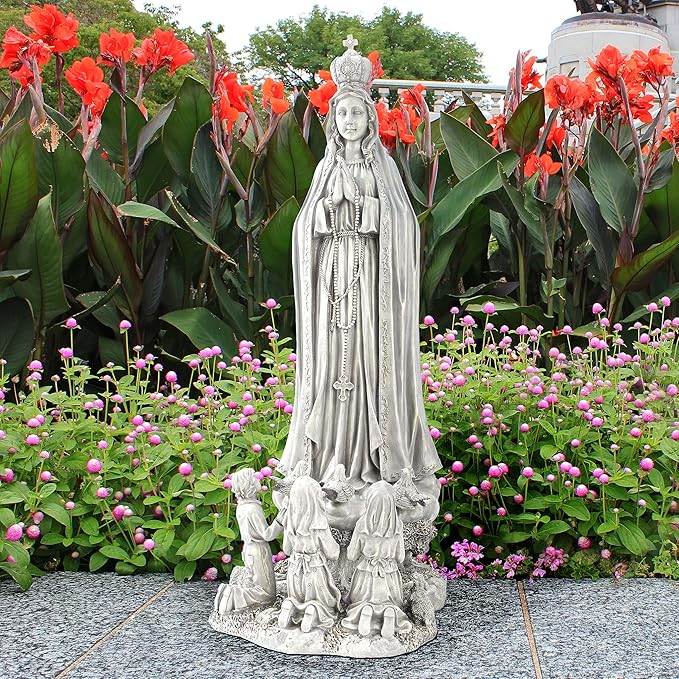 Design Toscano Our Lady of Fatima Indoor/Outdoor Religious Garden Statue, Large, 12 Inches Wide, 14 Inches Deep, 32 Inches High, Resin, Faux Stone Finish