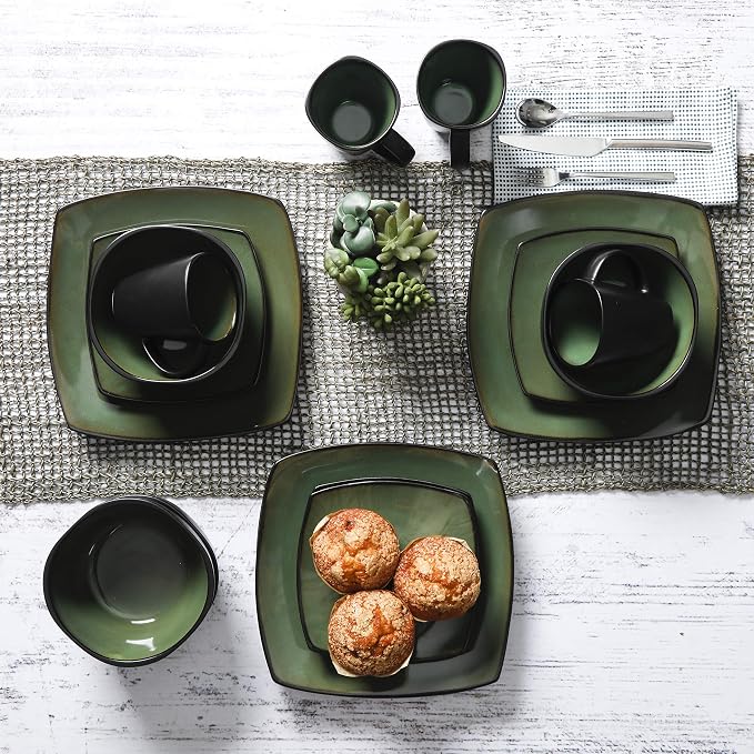 Gibson Elite Soho Lounge 16 Piece Dinnerware Set, Green