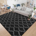 Chicrug Shag Geometric 6x9 Area Rug for Living Room, Large Modern Memory Foam Indoor Carpet, Fluffy Rug for Bedroom Bedside Room Decor for Family Girls Kids Nursery, Black/White